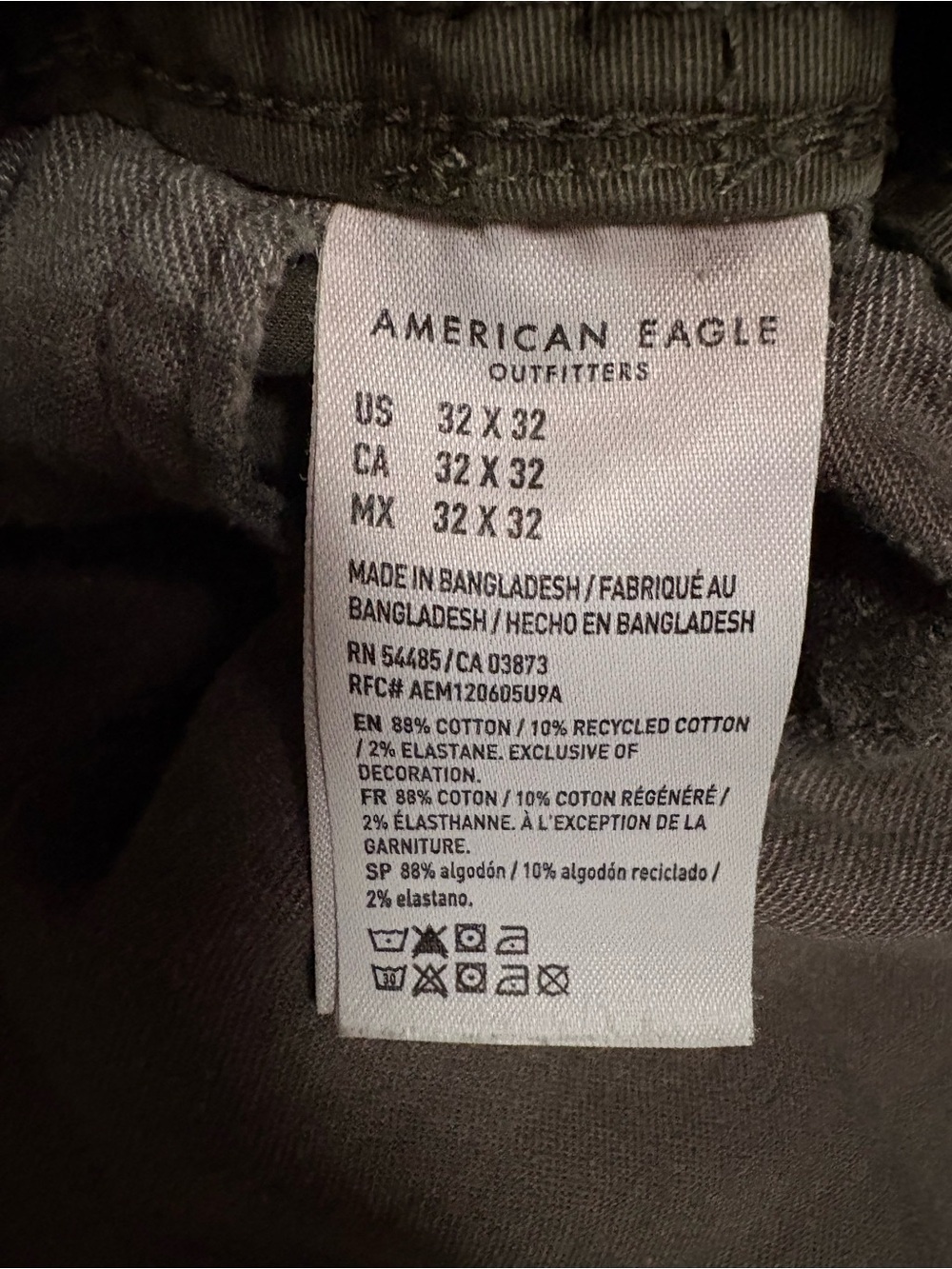 American Eagle dark green cargo pants flex cotton pockets men's size 32x32 - Picture 4 of 5